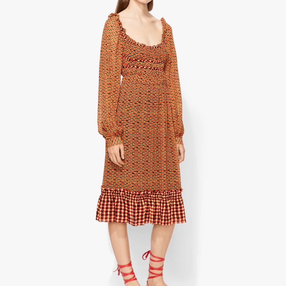 Proenza Schouler Crepe Chiffon Square Neck Dress